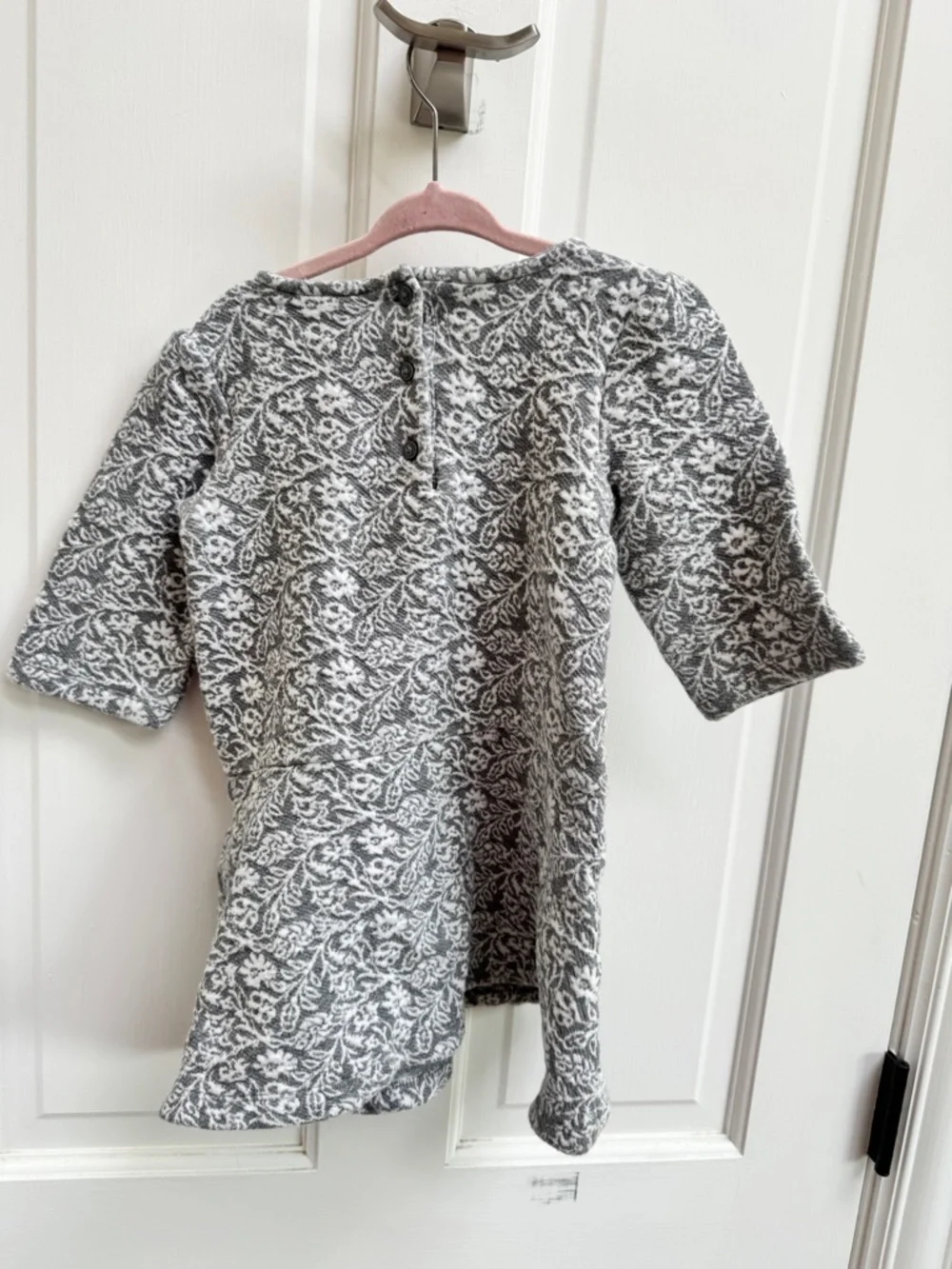Janie and Jack Girls 4 Gray Floral Jacquard Bow Long Sleeve Sweater Dress